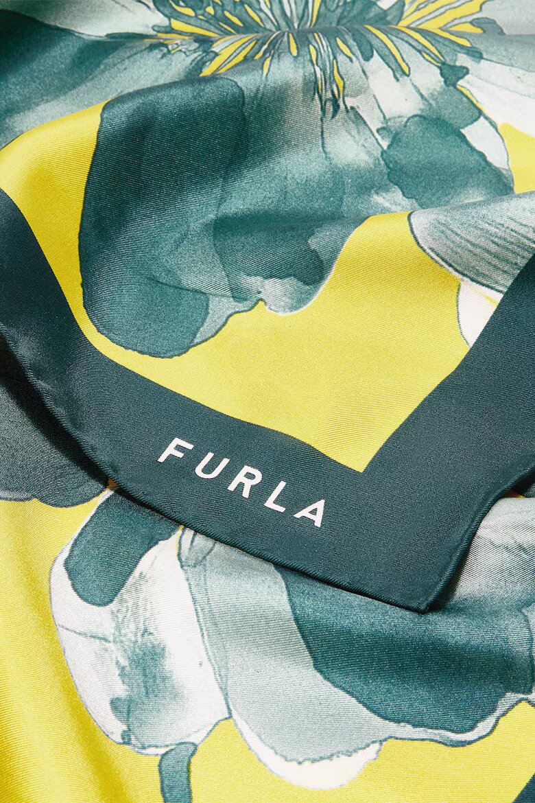 Furla Копринен флорален шал Tortona Зелен/Жълт