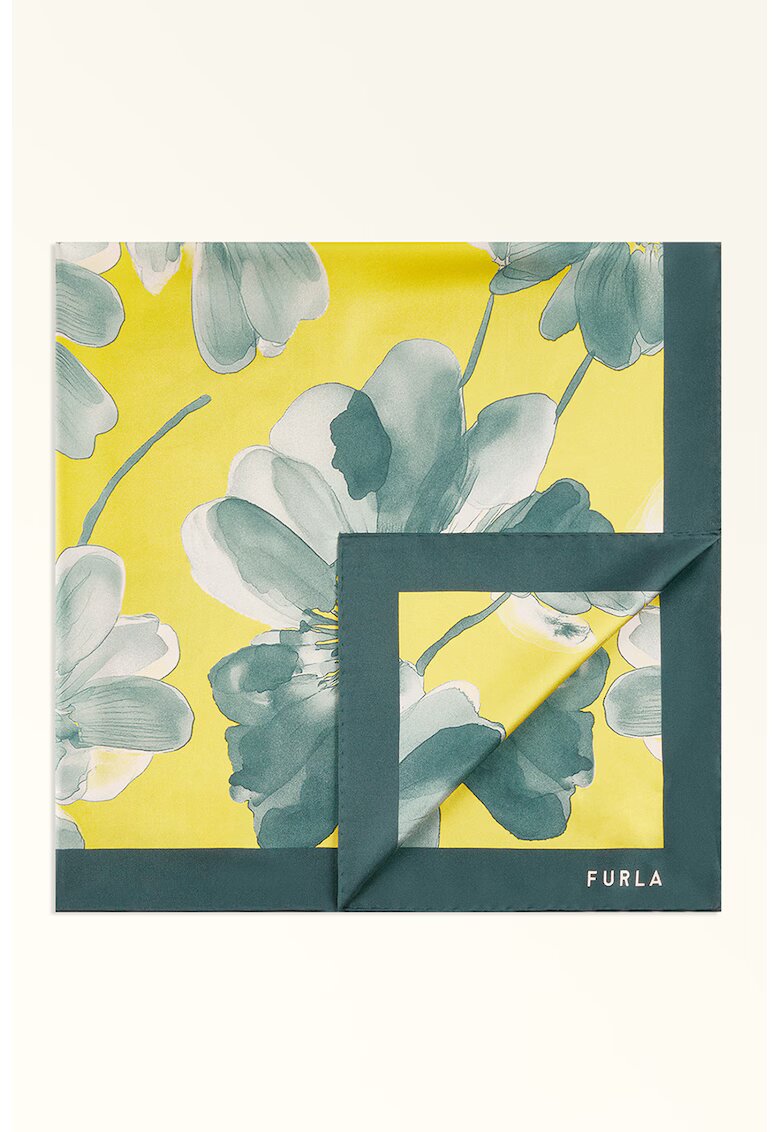 Furla Копринен флорален шал Tortona - Зелен/Жълт