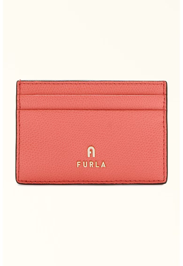 Furla Кожен калъф за карти Camelia с шагрен - Яркорозово