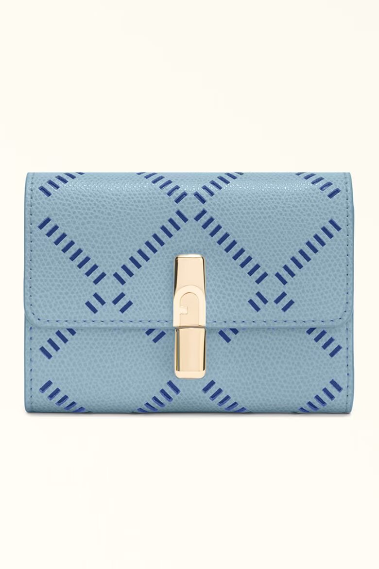 Furla Кожен портфейл с Iride двойно прегъване и шарка Пастелносин/Индигово синьо