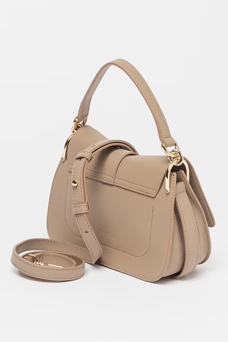 Furla Кожена чанта Flow с отделяща се презрамка Сиво-кафяв