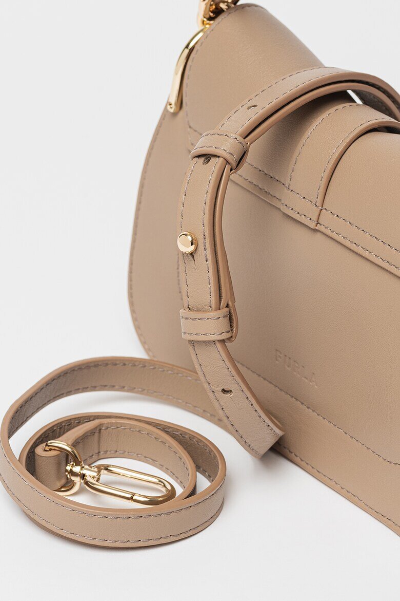 Furla Кожена чанта Flow с отделяща се презрамка Сиво-кафяв