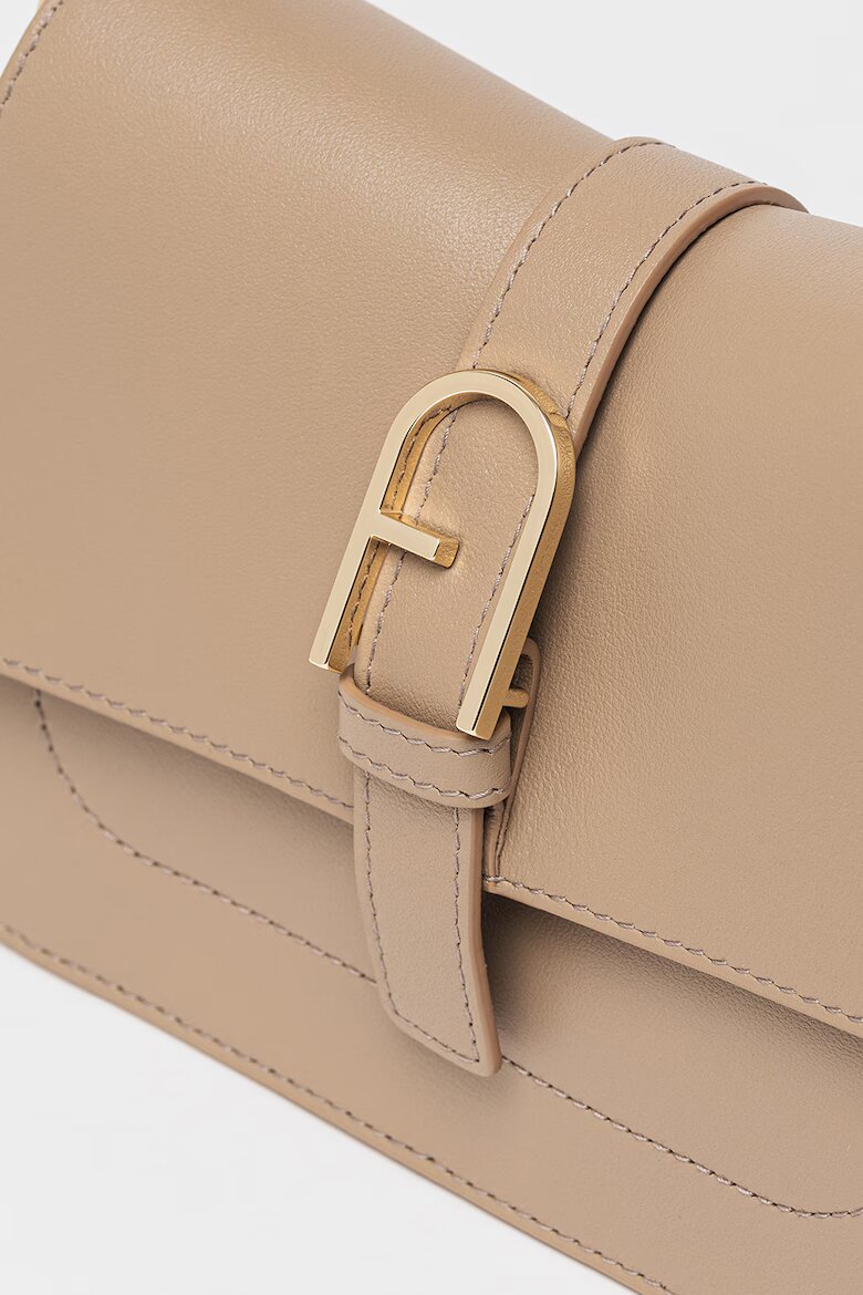 Furla Кожена чанта Flow с отделяща се презрамка Сиво-кафяв