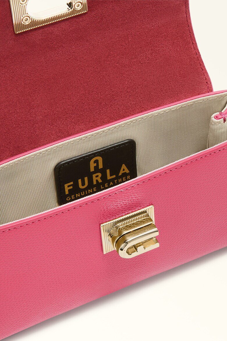 Furla Кожена чанта през рамо 1927 с капаче и презрамка с верижка Яркорозово