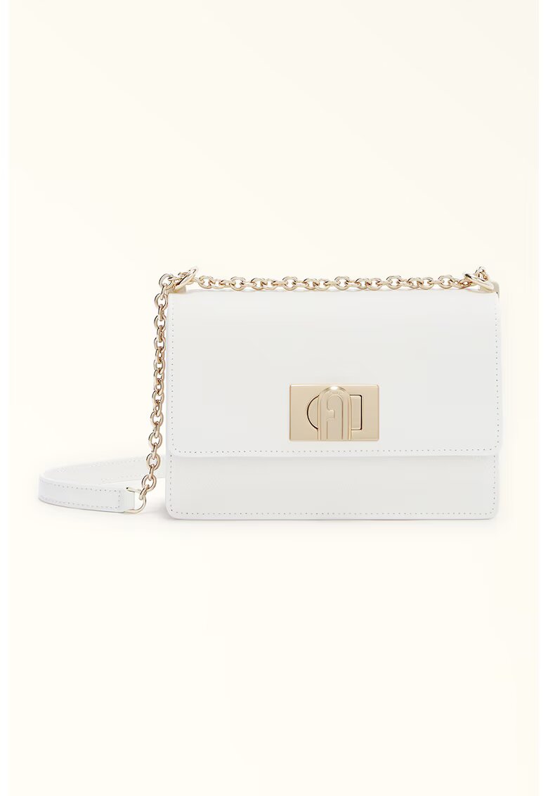 Furla Кожена чанта през рамо с презрамка-верижка с протектор за рамото - Мръснобял