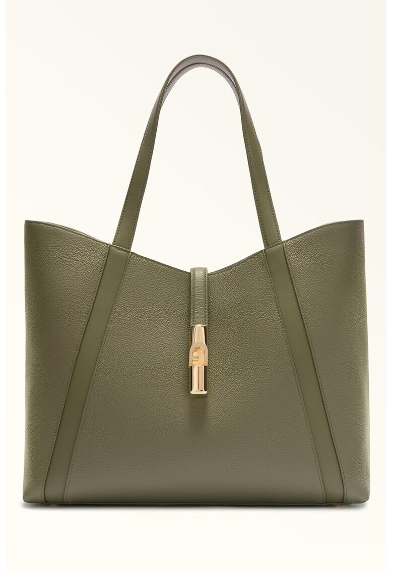 Furla Кожена чанта Tote Goccia - Зелени аспержи