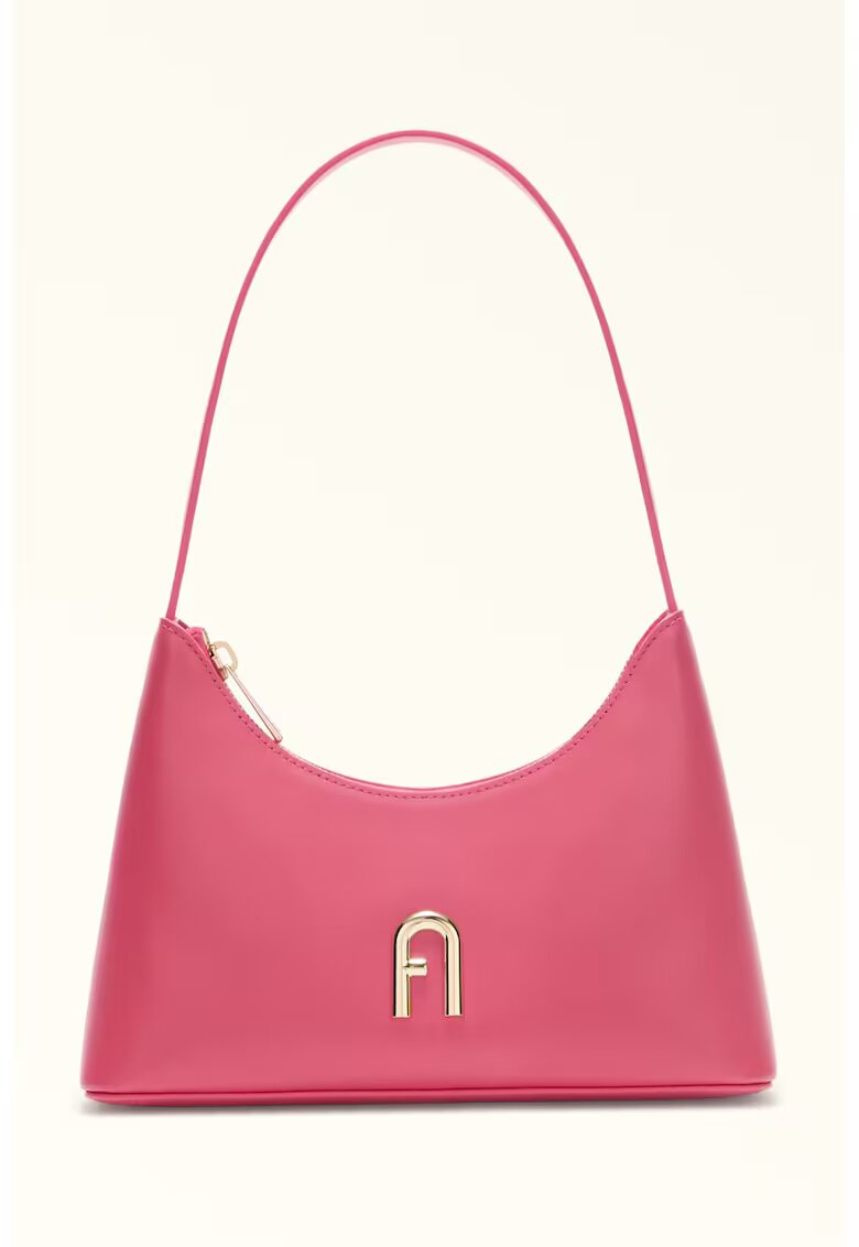 Furla Кожена чанта за рамо с метално лого - Фуксия