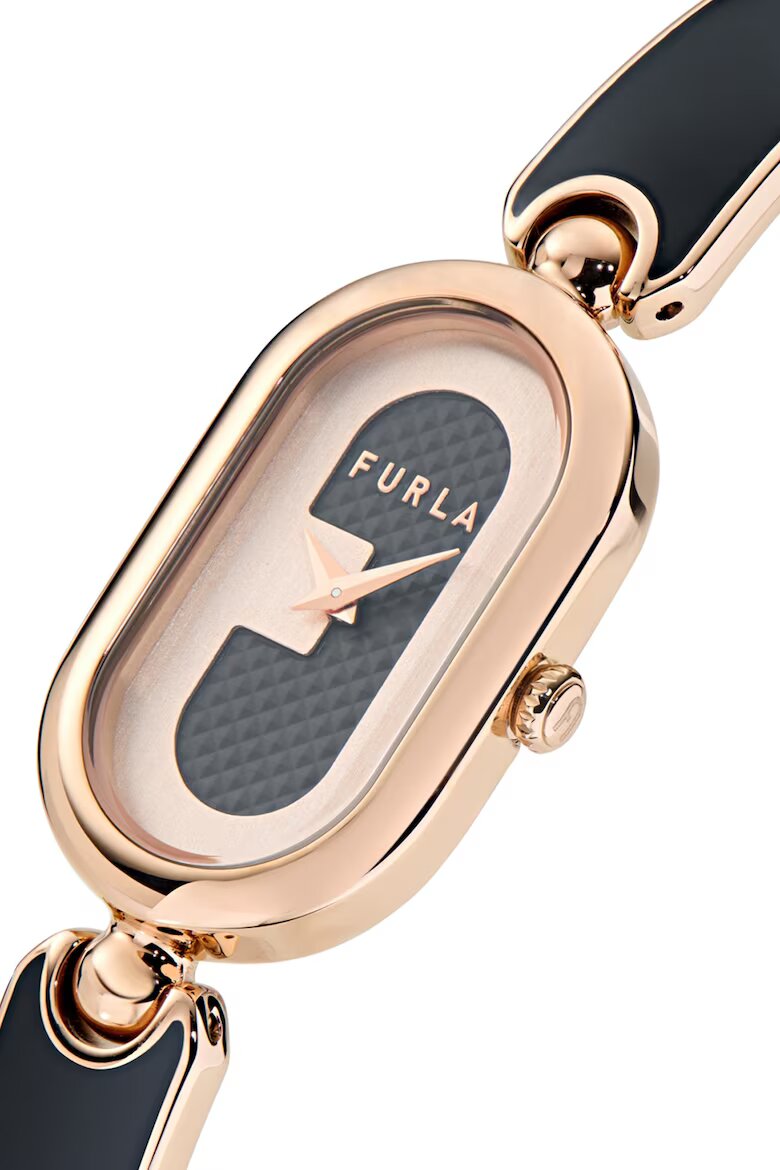 Furla Овален часовник от неръждаема стомана Rose Gold/Черен