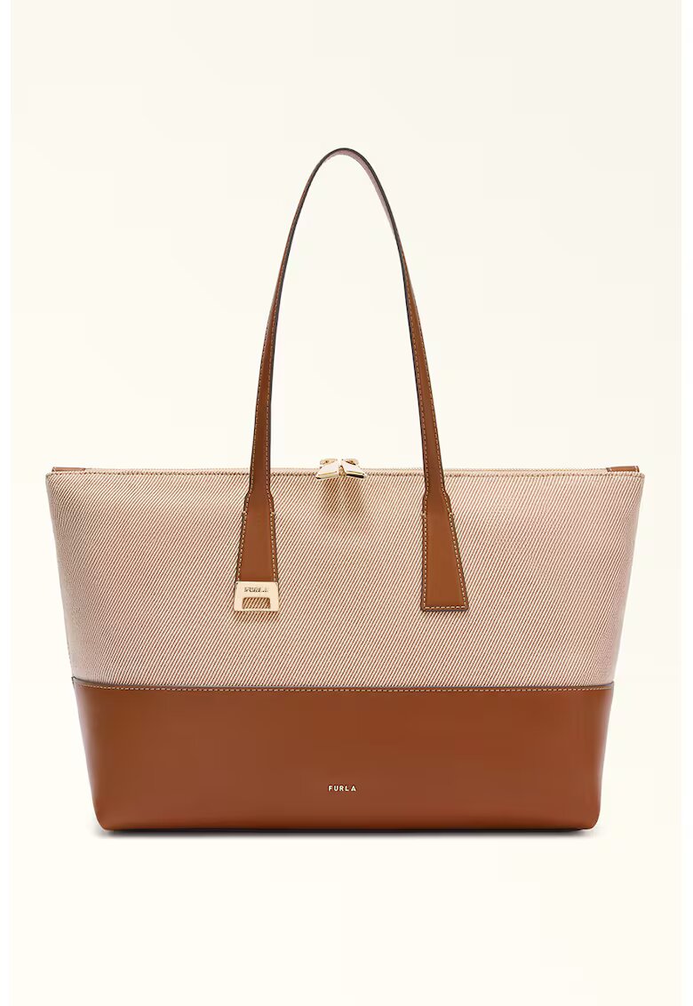 Furla Шопинг чанта Olivia с кожа - Коняк кафяв/Бежов