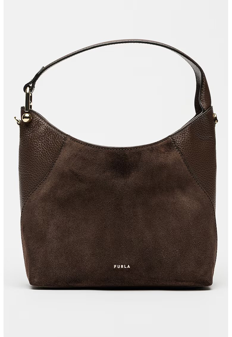 Furla Велурена чанта за рамо Lara с кожа