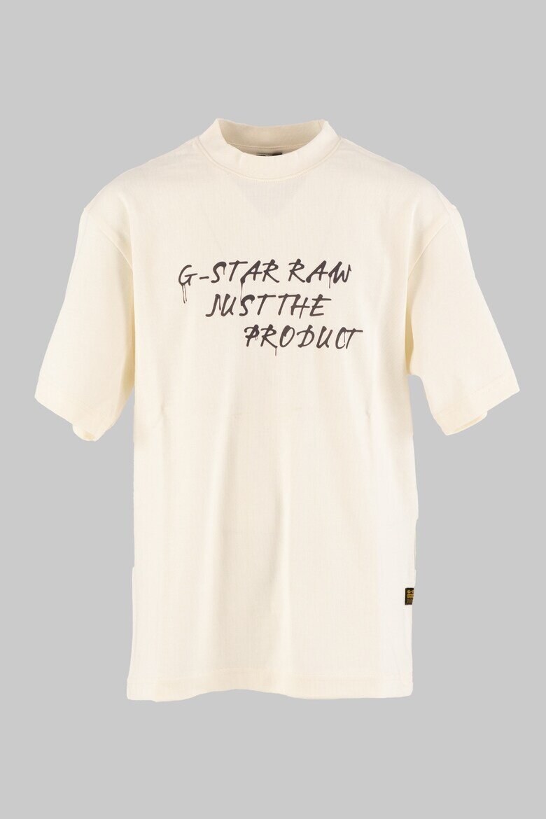 G-STAR Памучна тениска с лого Избеляло черно/Крем