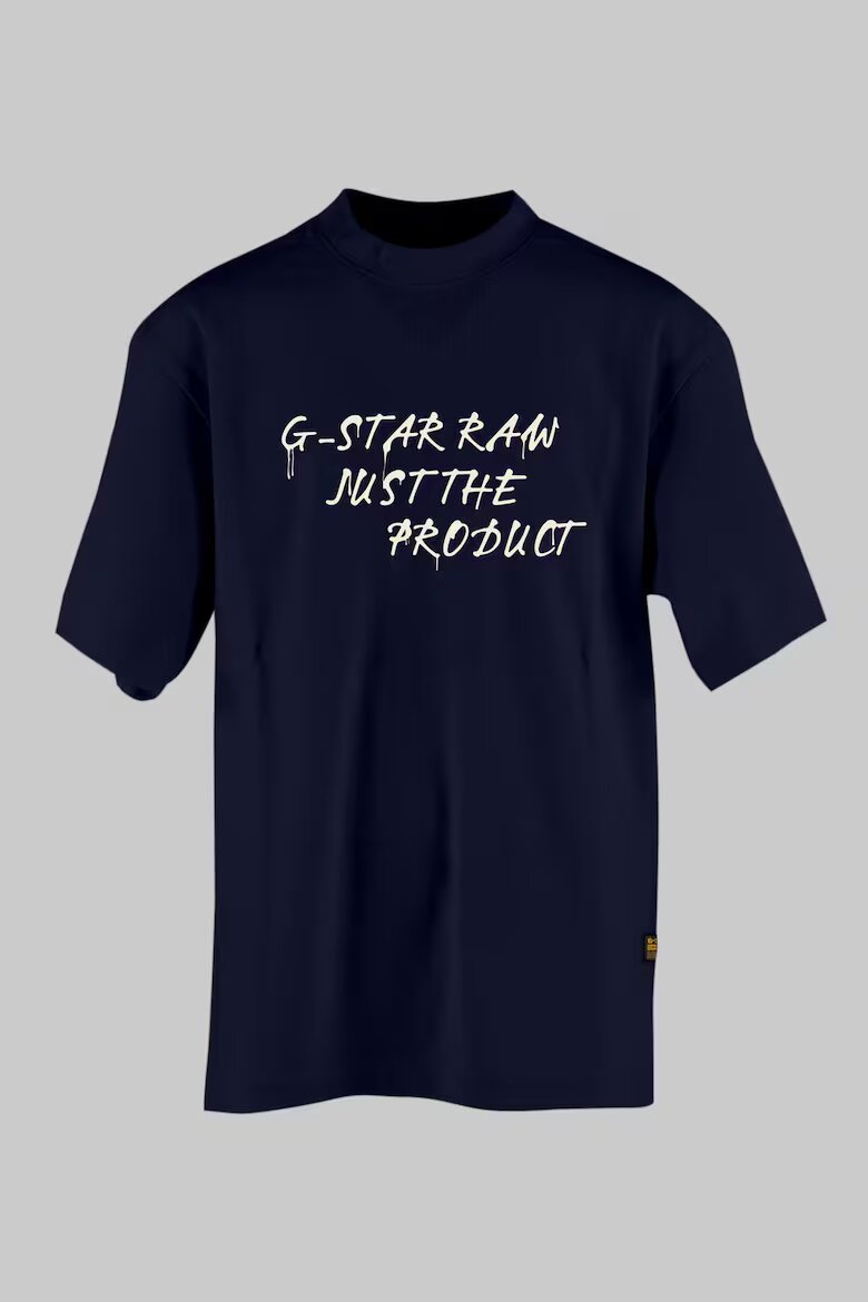 G-STAR Памучна тениска с лого Крем/Тъмносин