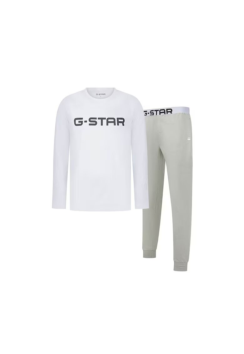 G-Star Raw Пижама с памук и лого - Бял/Сив