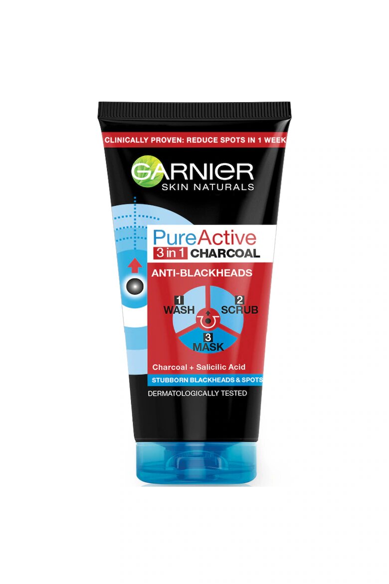 Garnier Почистващ гел за лице 3 in 1 Pure Active Intensive Charcoal за мазна кожа с несъвършенства 150 мл