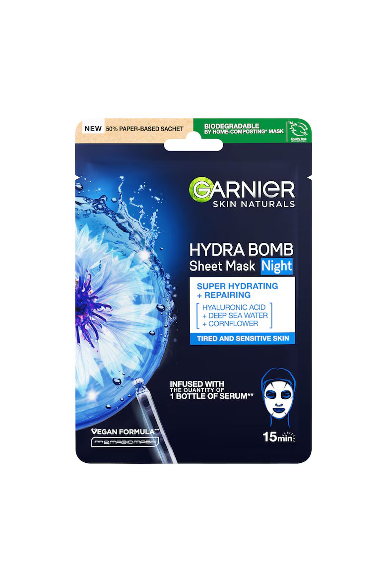 Garnier Шийт маска Skin Naturals С екстракт от боровинка и хиалуронова киселина За хидратация и възстановяване 28 гр