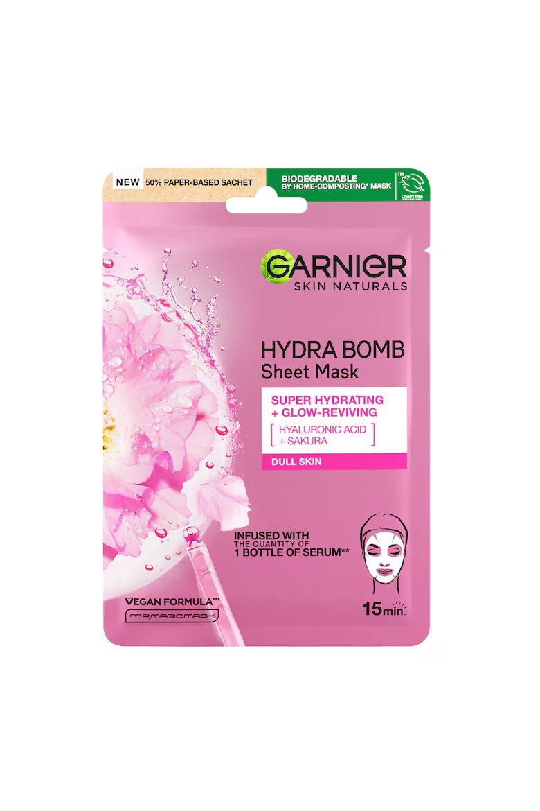 Garnier Шийт маска Skin Naturals Със сакура и хиалуронова киселина За хидратация и ревитализация 28 гр