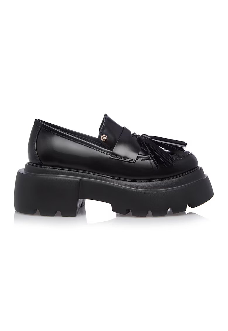 Gemelli Shoes Кожени мокасини с масивен ефект - Черен