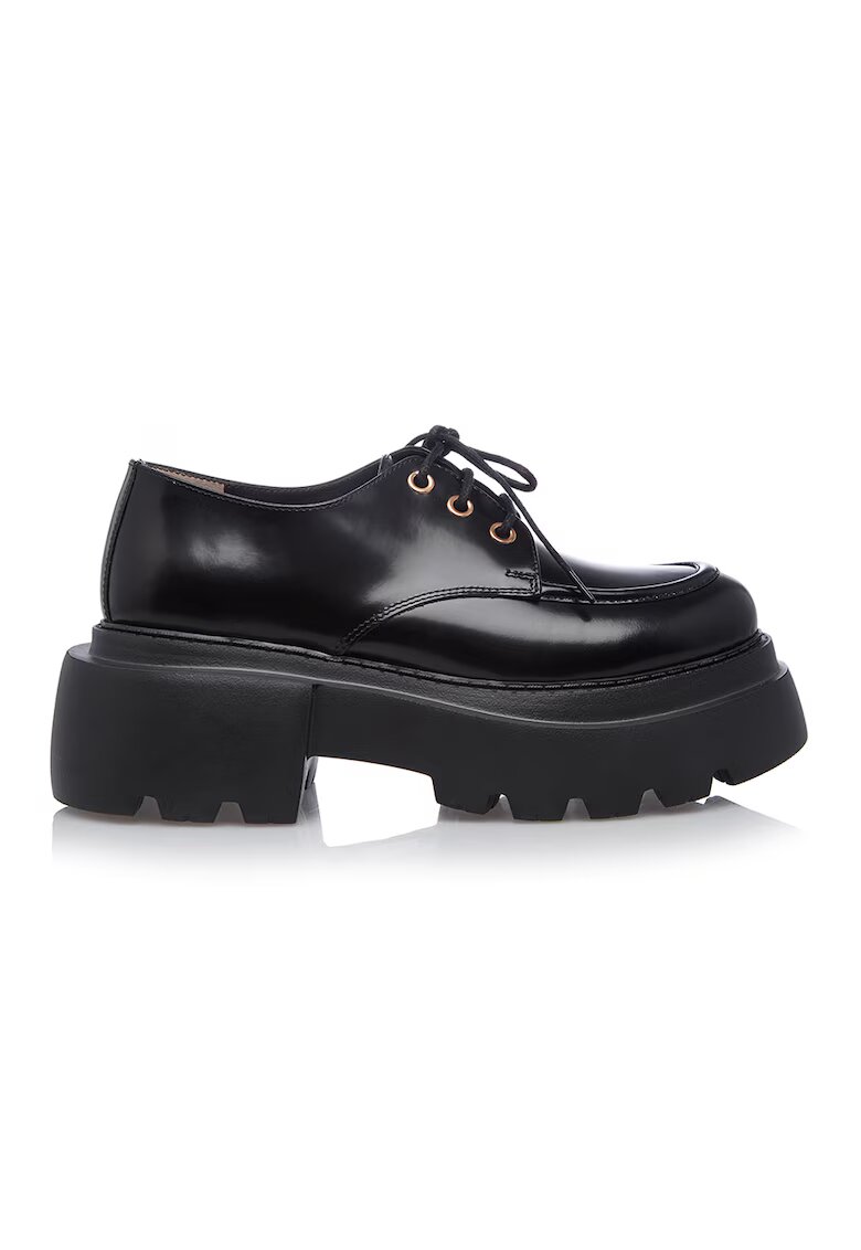 Gemelli Shoes Кожени обувки с масивен ефект - Черен