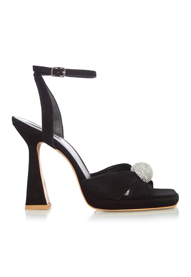 Gemelli Shoes Кожени сандали Luna с квадратен връх - Черен