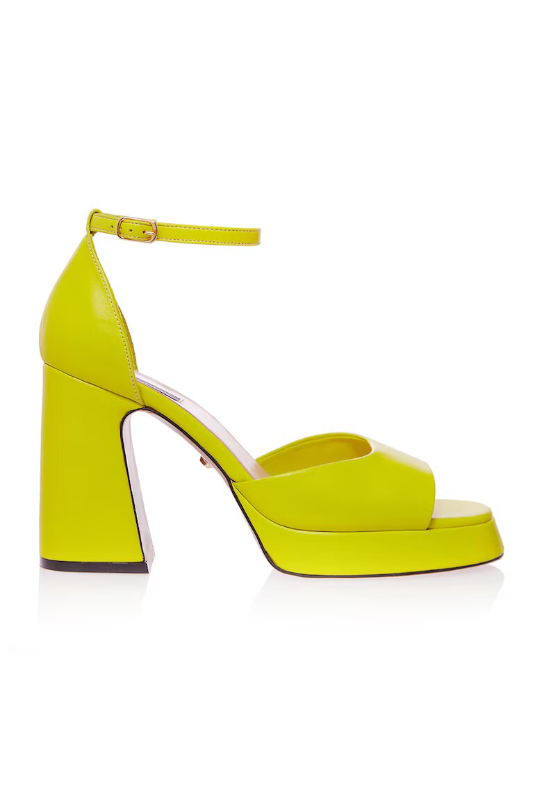 Gemelli Shoes Кожени сандали Ramon с масивен ток - Неоново зелено