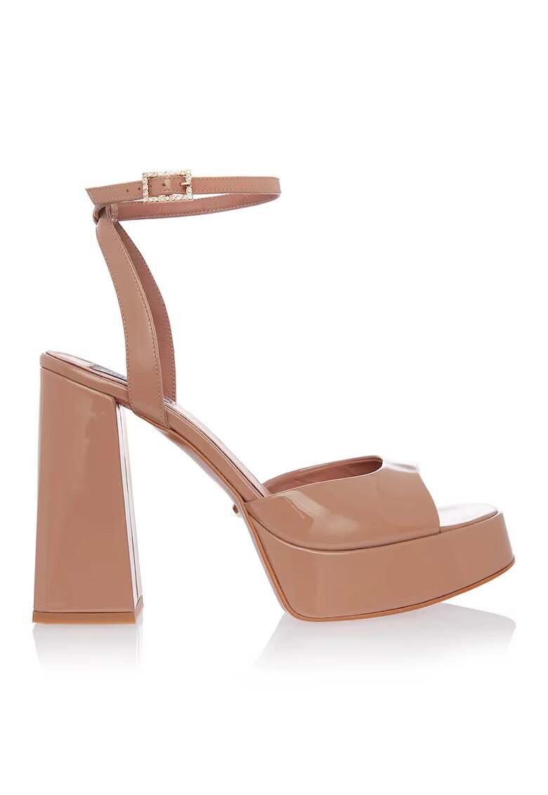 Gemelli Shoes Кожени сандали Zenaida с масивен ток - Бежов