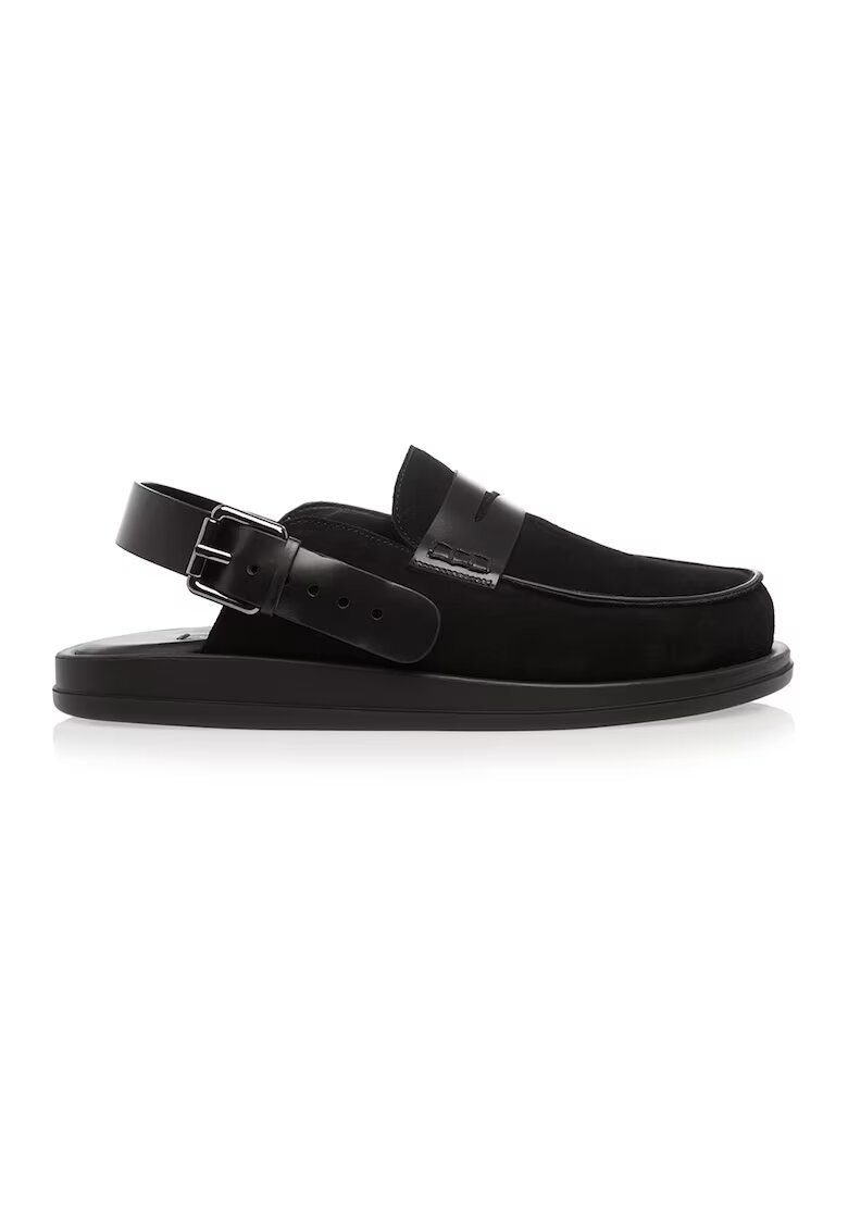 Gemelli Shoes Сабо Martin с кожа с косъм с отворена пета - Черен