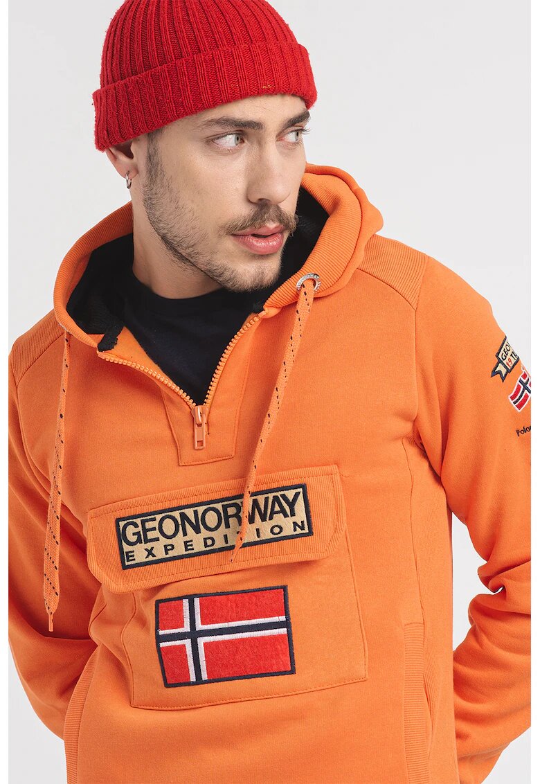 Geo Norway Худи Gymclass с джоб и къс цип - Оранжев