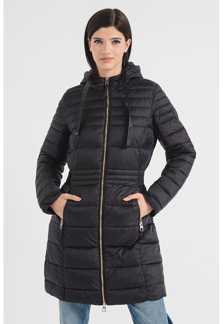 Geographical Norway Дълго зимно яке Beya с джобове с цип - Черен