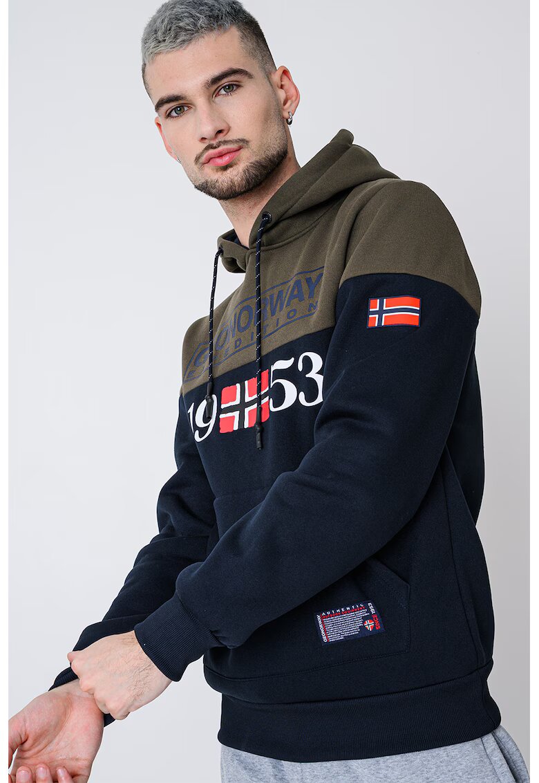 Geographical Norway Geo Norway - Худи Greg с джоб кенгуру - Бял/Тъмно каки/Тъмносин