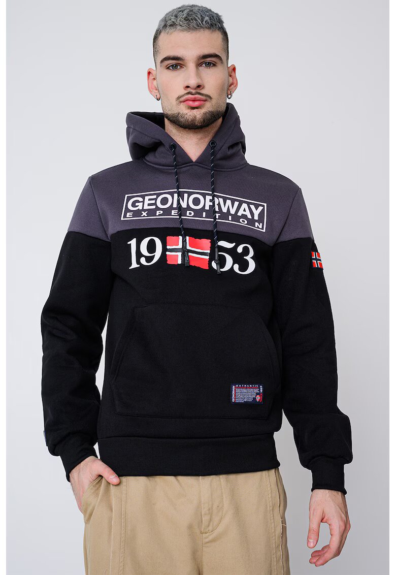 Geographical Norway Geo Norway - Худи Greg с джоб кенгуру - Червен/Бял/Tъмносив