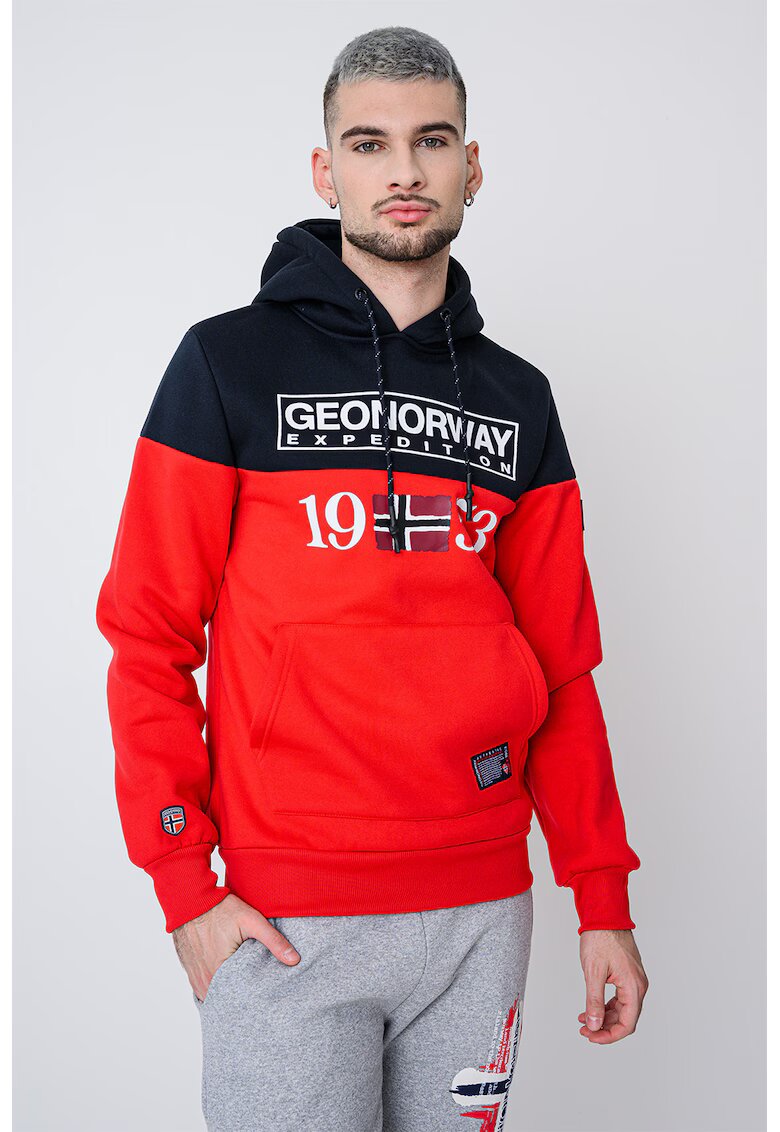Geographical Norway Geo Norway - Худи Greg с джоб кенгуру - Червен/Ултрамарин синьо/Бял