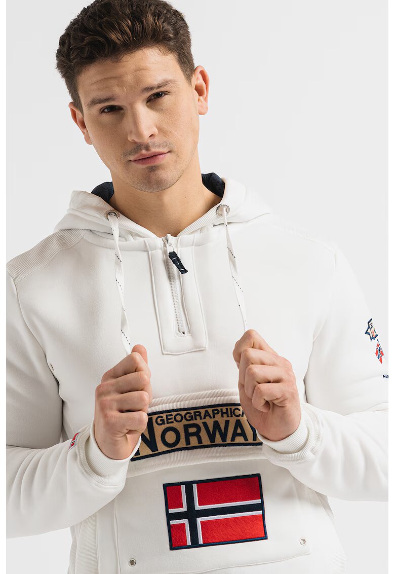 Geographical Norway Худи Gymclass с къс цип и бродирано лого - Бял