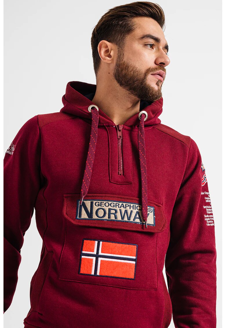 Geographical Norway Худи Gymclass с връзка и бродирано лого - Бордо/Камел/Тъмносин