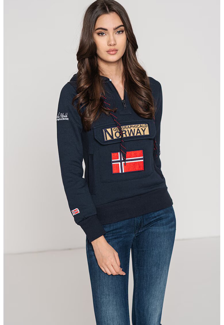 Geographical Norway Худи Gymclass с връзка и бродирано лого - Червен/Бежов/Тъмносин