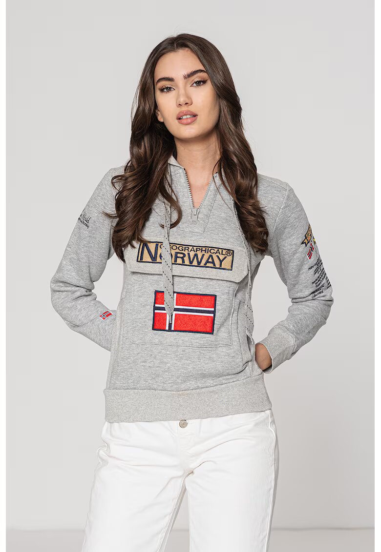 Geographical Norway Худи Gymclass с връзка и бродирано лого - Червен/Сив меланж/Тъмносин