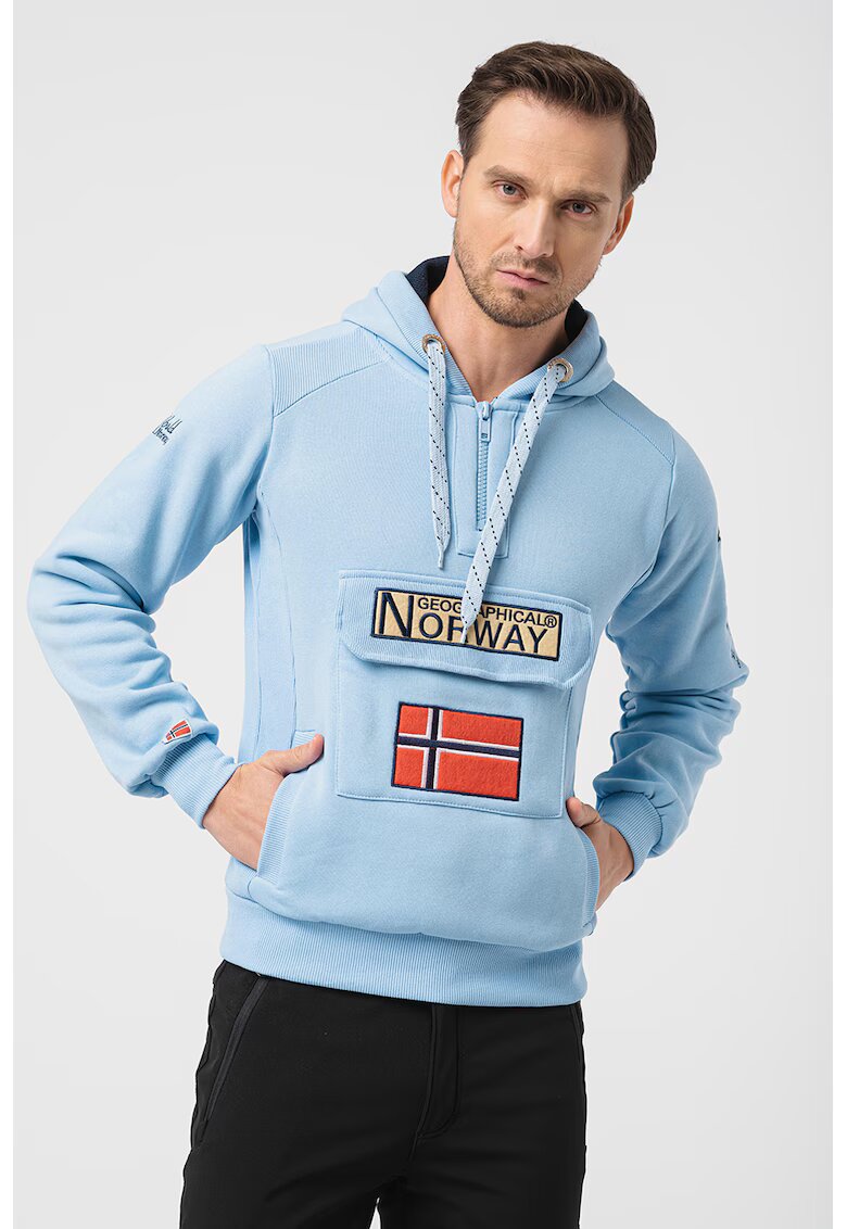 Geographical Norway Худи Gymclass с връзка и бродирано лого - Светлосин