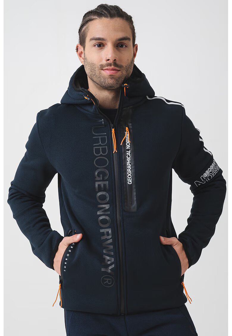 Geographical Norway Худи с цип и лого - Бял/Тъмносин
