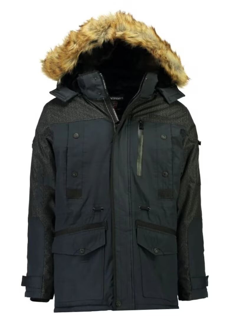 Geographical Norway Мъжка тъмносиня зимна парка от 100% полиестер със сваляща се качулка