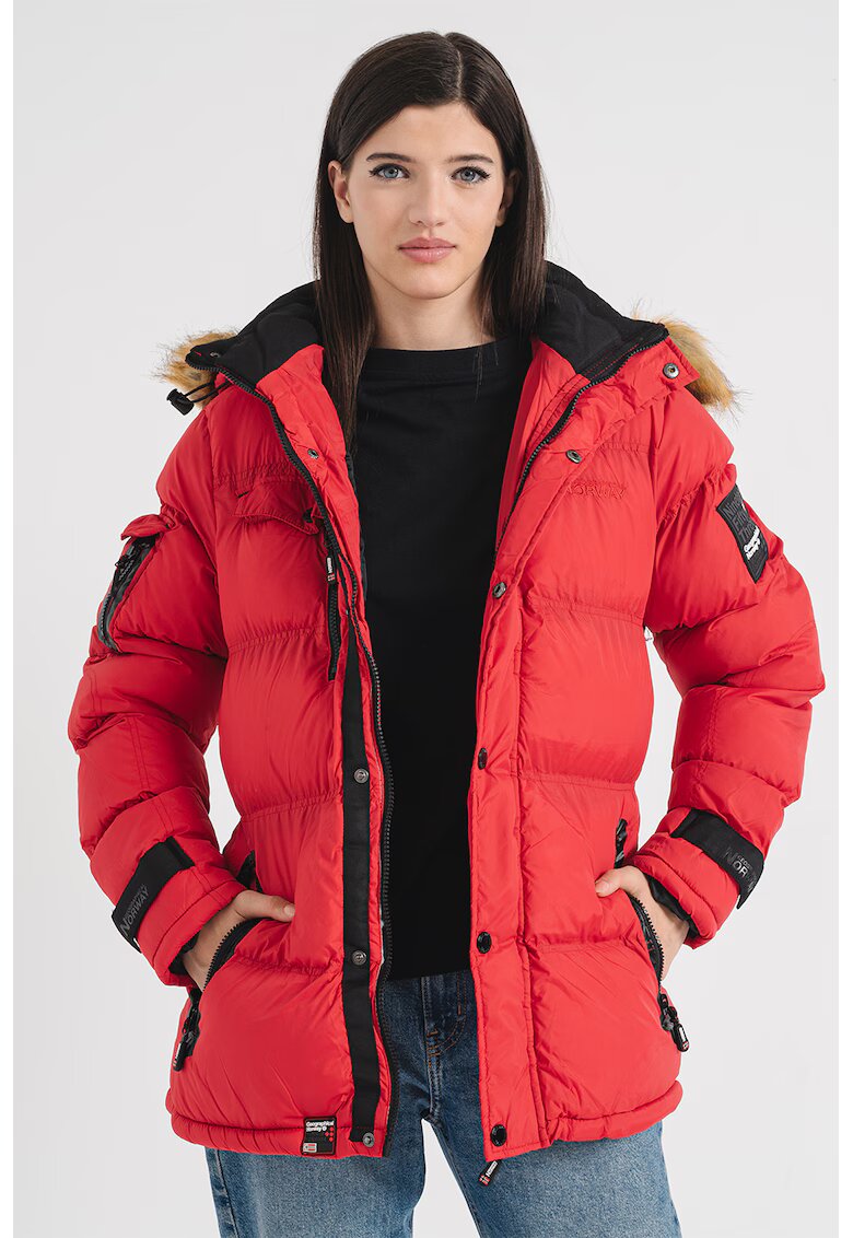 Geographical Norway Подплатена зимна парка Bonapart с качулка - Червен