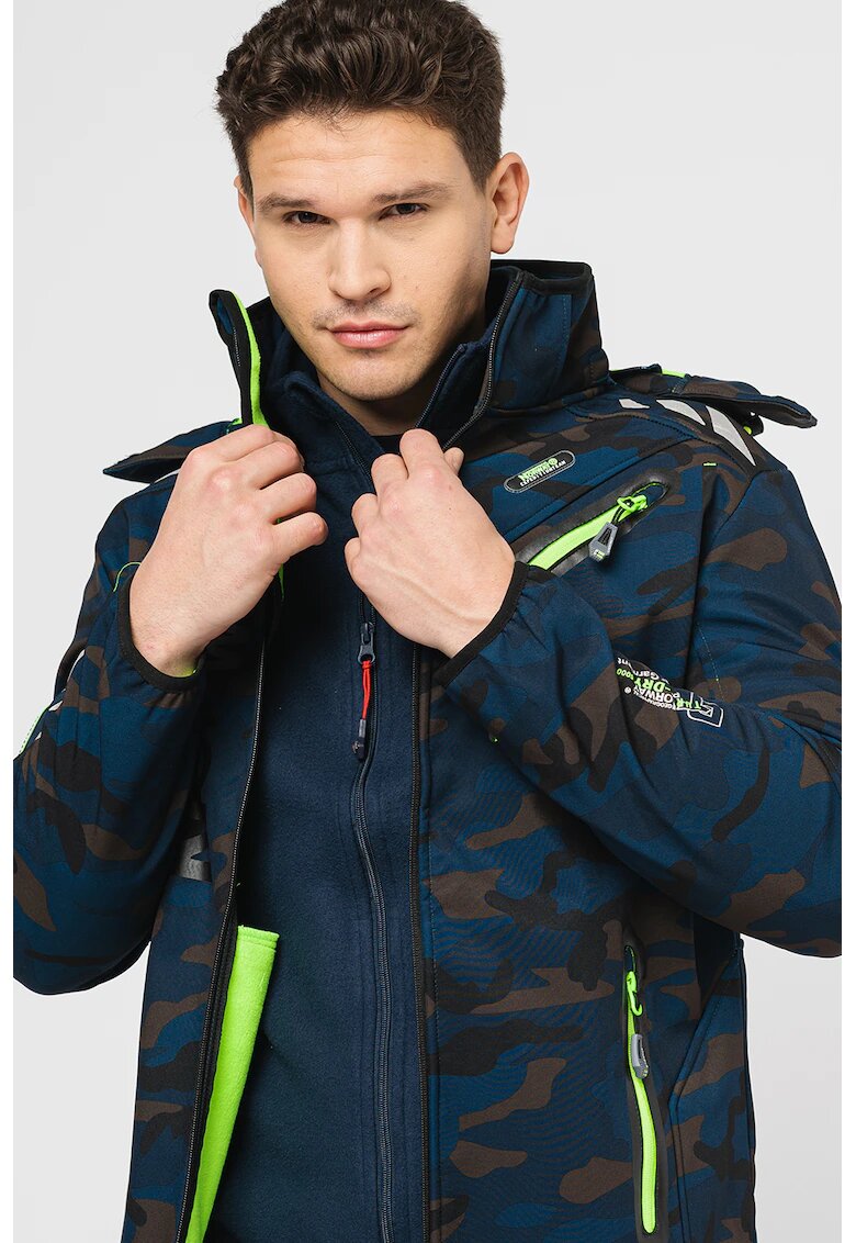 Geographical Norway Яке Royaute с качулка и поларена подплата - Бледозелен/Тъмносин