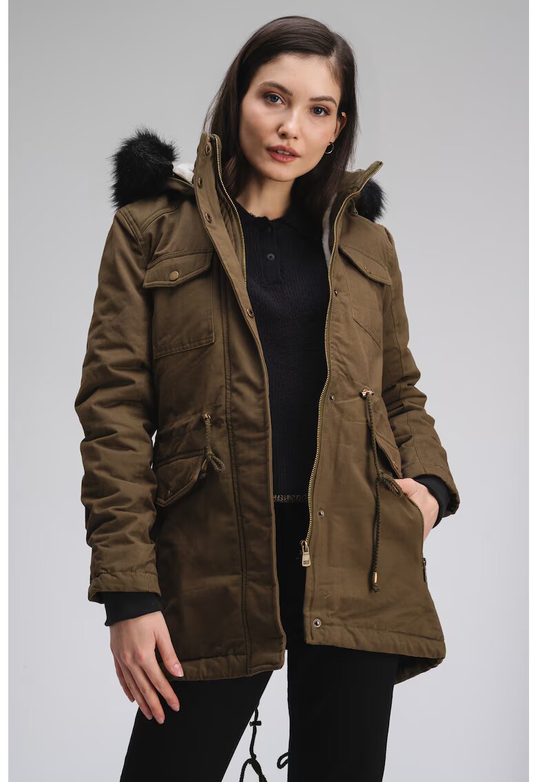 Geographical Norway Зимно яке Celeste с качулка и джобове - Бледо каки