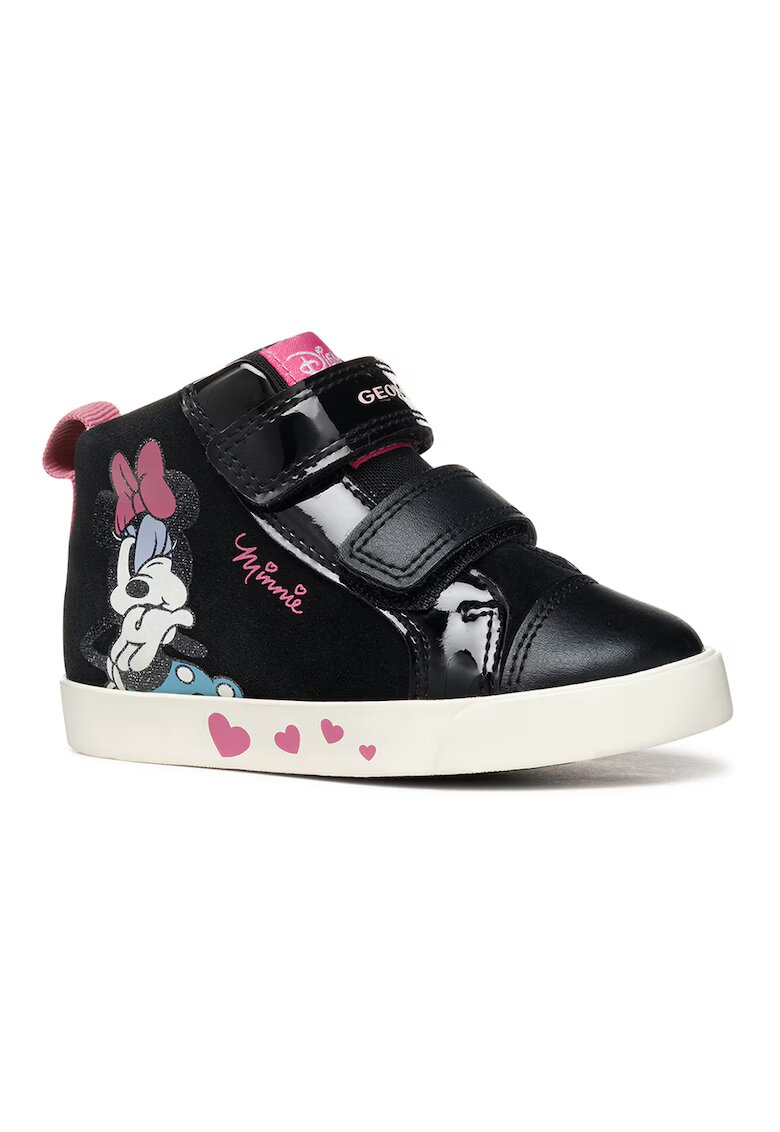 Geox Спортни обувки от велур с декорации и детайл с Minnie Mouse - Черен/Мръснобял/Розово