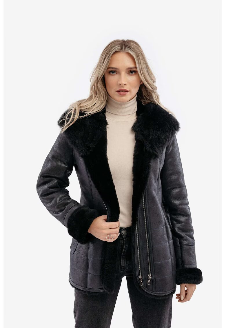 Gerali Tailoring Палто от естествен косъм - Дамски модел Напалан - Черен