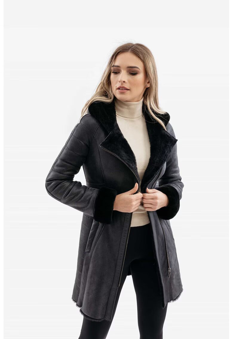 Gerali Tailoring Палто от естествен косъм модел Emilia Napalan - - Черен