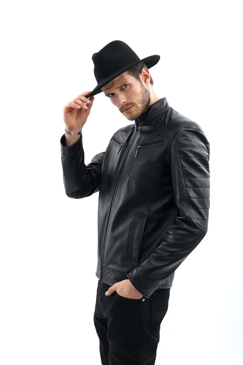 Gerali Tailoring Яке от естествена кожа модел Dinu 50 Черен