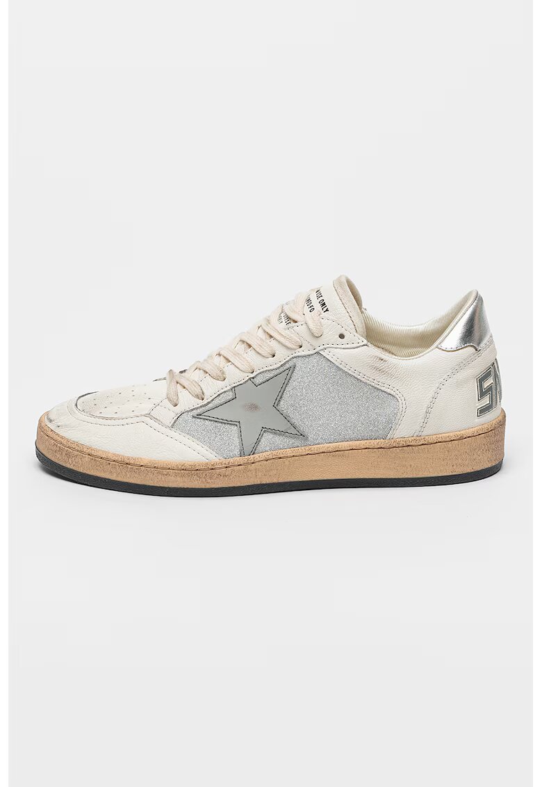 GOLDEN GOOSE Бляскави кожени спортни обувки - Бял/Сребрист