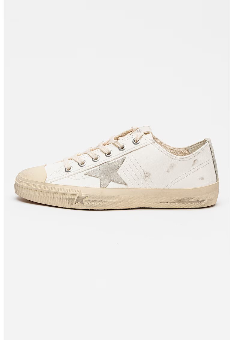 GOLDEN GOOSE Кожени маратонки V-Star - Мръснобял/Светло бежово