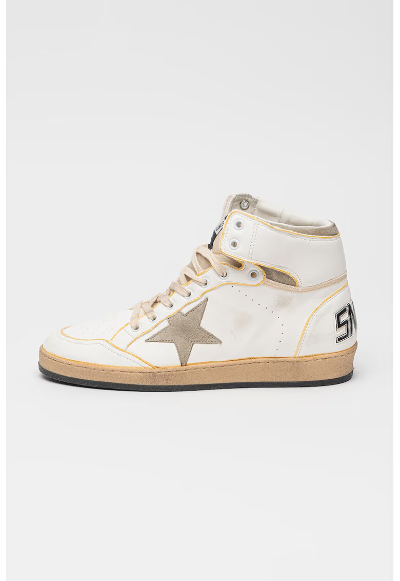 GOLDEN GOOSE Кожени спортни обувки до глезена Sky Star с велур - Бял/Светло кафяво