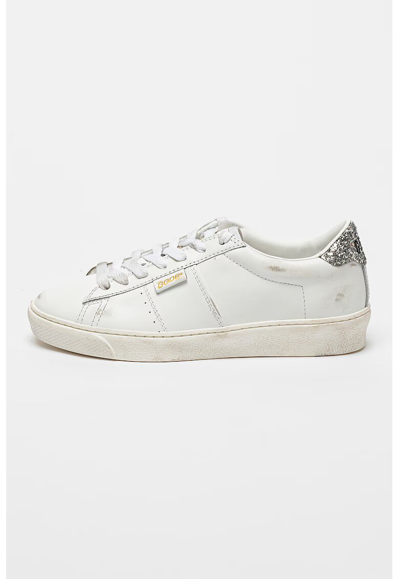 GOLDEN GOOSE Кожени спортни обувки Matchstar с пайети - Бял/Мръснобял/Сребрист