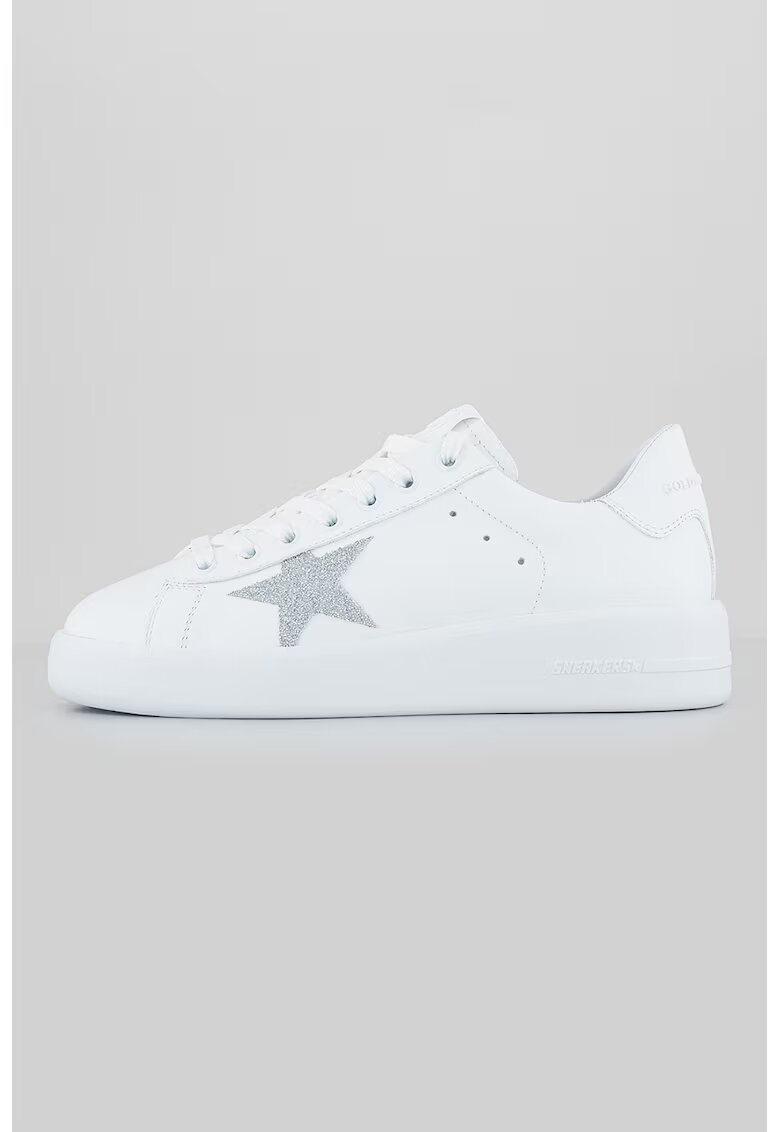GOLDEN GOOSE Кожени спортни обувки с брокат - Бял/Сребрист